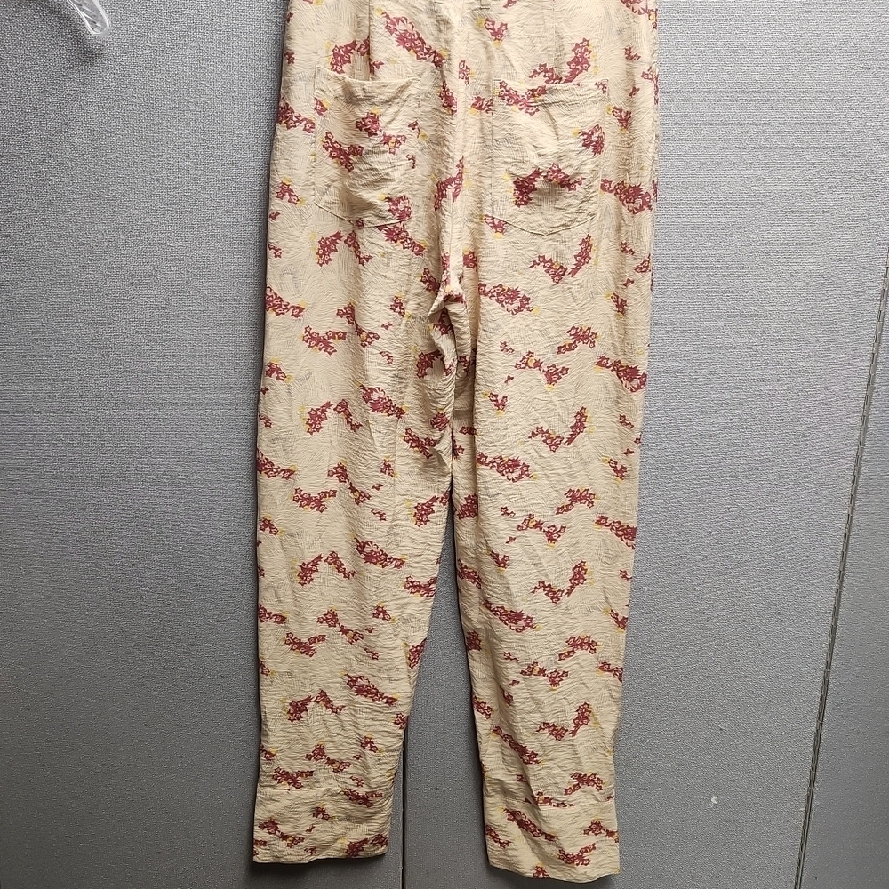 Zara Beige Trousers with Red Floral Design